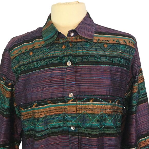 Chico's Design Womens Purple Silk Boho Embroidered‎ Beaded Top, Blazer, Jacket 1 - Picture 2 of 9